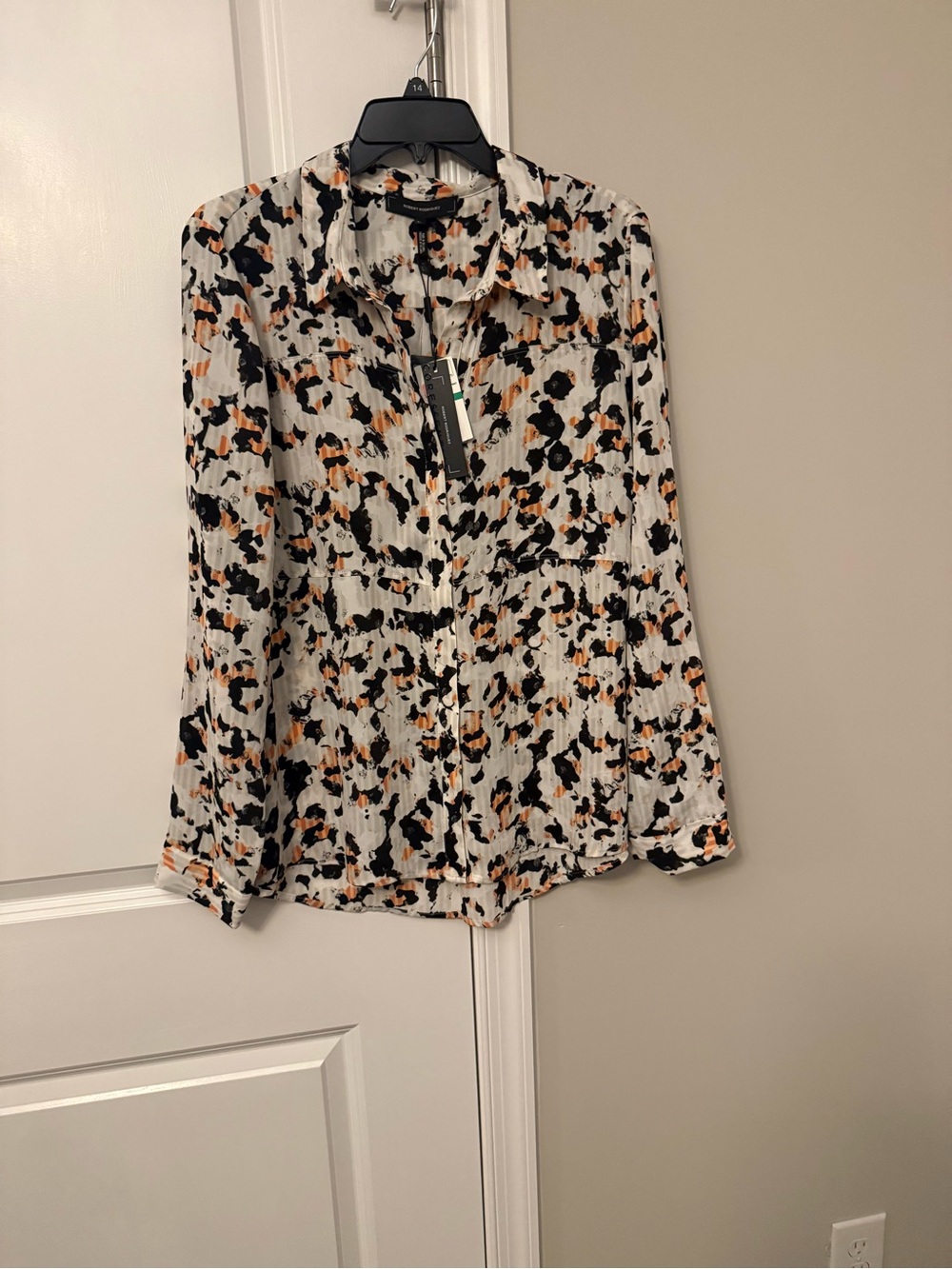 Narciso Rodriguez White Button-Down Shirt with Black and Tan Print